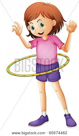 Illustration of a young girl playing hulahoop on a white background