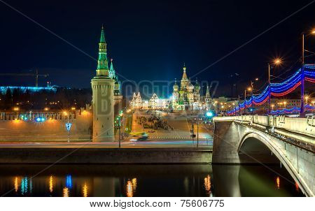 Red Square And The Bridge Over The Moscow Riwer At The Evening, Moscow, Russia