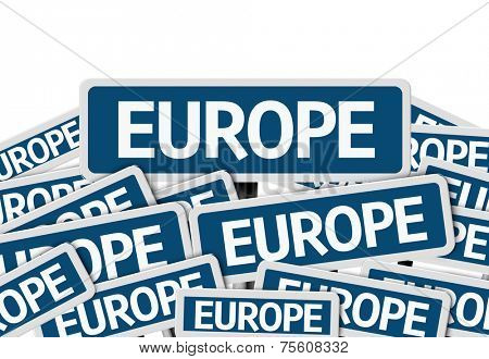 Europe written on multiple blue road sign