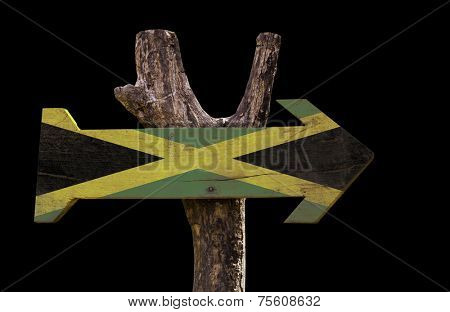 Jamaica wooden sign isolated on black background