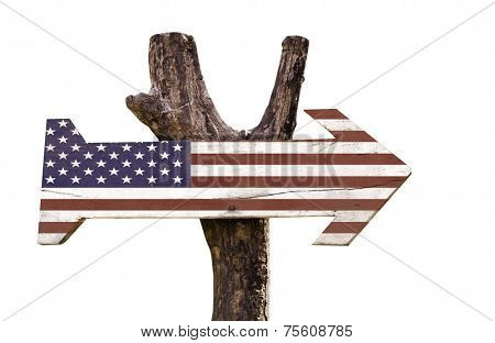 USA wooden sign isolated on white background