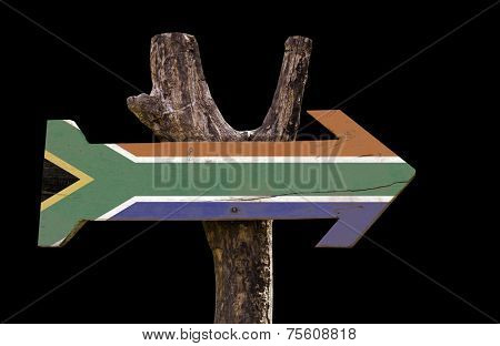 South Africa wooden sign isolated on black background