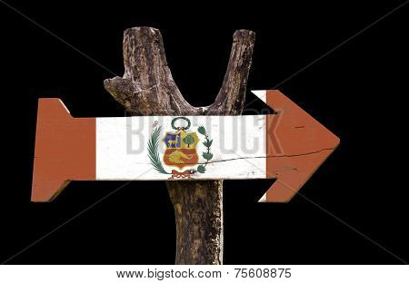 Peru wooden sign isolated on black background