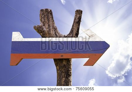 Russia wooden sign on a beautiful day