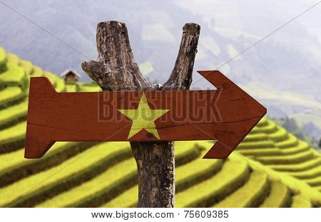 Vietnam wooden sign with a desert background