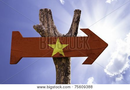 Vietnam wooden sign on a beautiful day