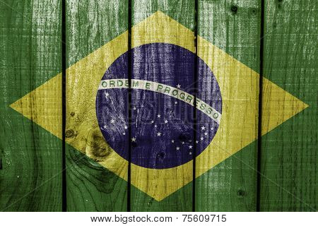 Brazil flag on wooden background