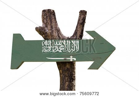 Saudi Arabia wooden sign isolated on white background