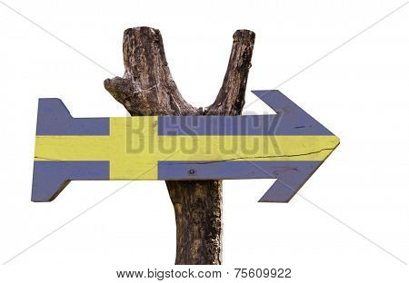 Sweden wooden sign isolated on white background