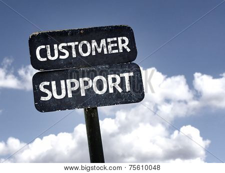 Customer Support sign with clouds and sky background