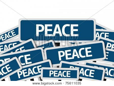 Peace written on multiple blue road sign 