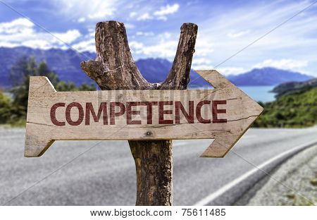 Competence wooden sign with a street background 