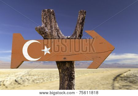 Turkey wooden sign with a desert background