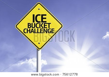 Ice Bucket Challenge road sign with sun background 