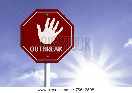 Stop Outbreak red sign with sun background