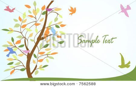 Carta da parati floreale albero e gli uccelli, sfondo,
