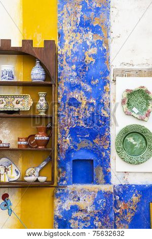 Colorful house and traditional dishes exposition