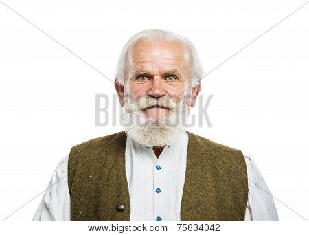 Old bearded man on white background