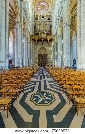 Amiens, FRANCE - APR 10: Notre-Dame of Amiens Cathedral interior on April 10, 2014 in Amiens, France. Vast, 13th-century Gothic edifice.