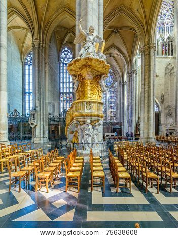 Amiens, FRANCE - APR 10: Notre-Dame of Amiens Cathedral interior on April 10, 2014 in Amiens, France. Vast, 13th-century Gothic edifice.