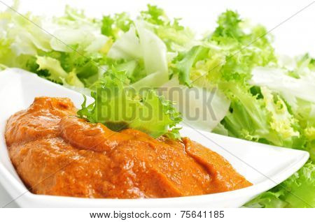 escarole endive with romesco sauce, a typical salad from Catalonia, Spain