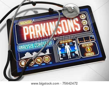 Parkinsons on the Display of Medical Tablet.