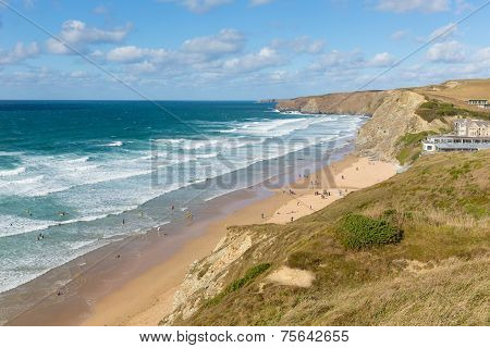 Blue sea and sky Watergate Bay Cornwall England UK Cornish north coast
