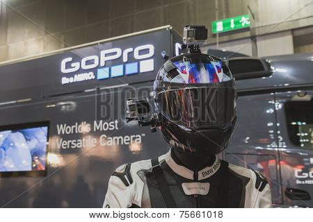 Gopro Camera On Display At Eicma 2014 In Milan, Italy