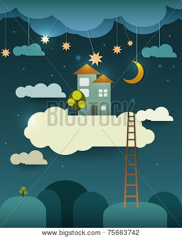 Abstract Paper-fantasy Home Sweet Home -moon With Stars