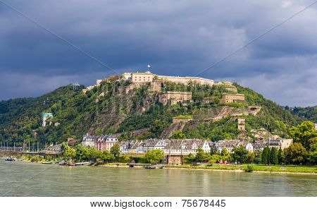 View Of Fortress Ehrenbreitstein In Koblenz, Germany