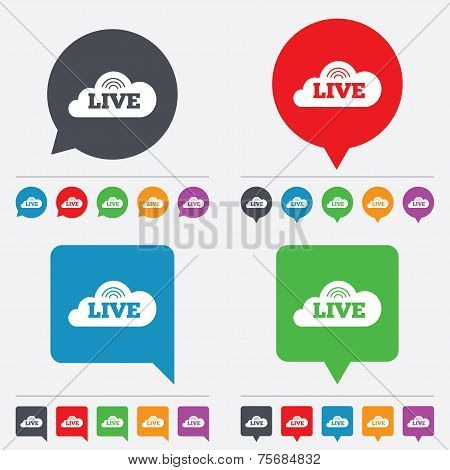 Live sign icon. On air stream symbol.