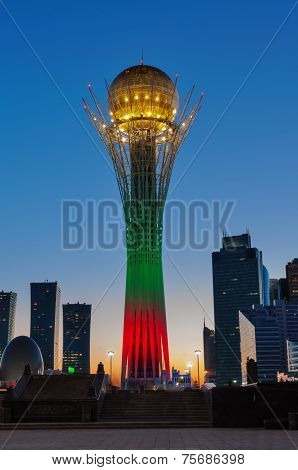 View Of Bayterek At Night. Astana