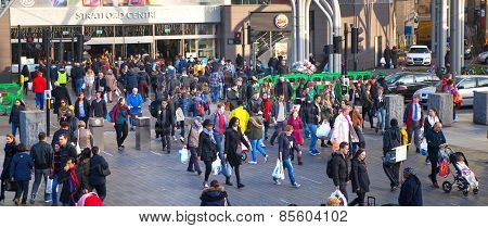 LONDON, UK - NOVEMBER 29, 2014: Stratford international train, tube and bus station, one of the bigg