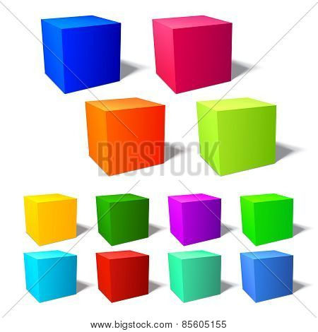 Set of brignt 3d cubes