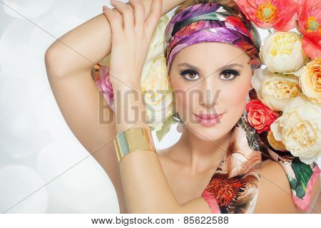 Beautiful Woman In Flowers