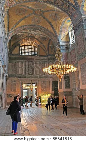 Tourists Are Visiting The Cathedral of Saint Sophia In Istanbul, Turkey