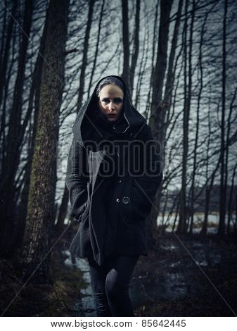 Fashionable Woman, Outdoor Posing In March