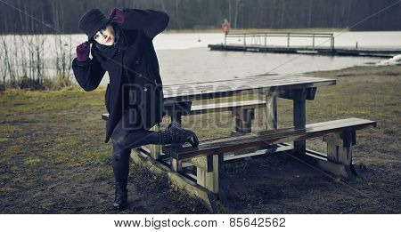 Fashionable Woman, Outdoor Posing In March