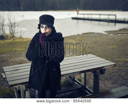 Fashionable Woman, Outdoor Posing In March