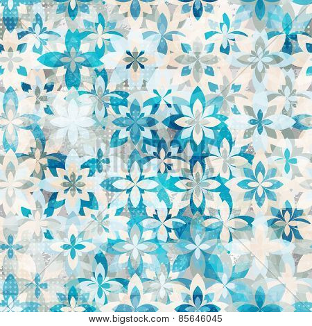 Blue Snow Flowers Seamless Pattern