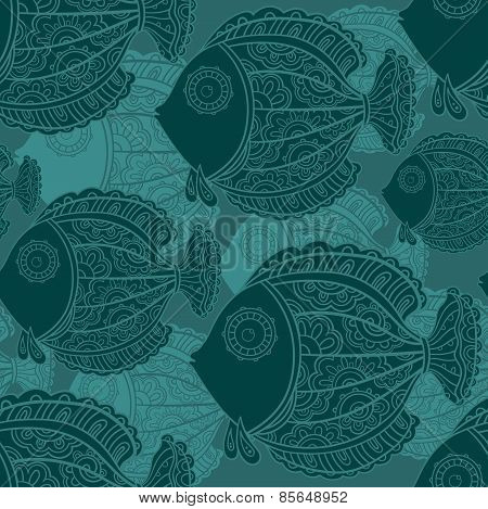 seamless pattern of a lot of beautiful decorative fishes