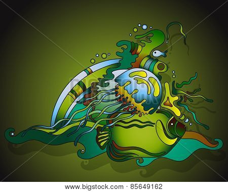 Vector illustration with underwater world