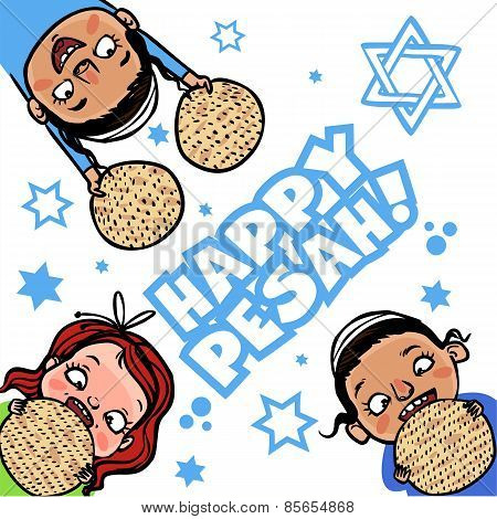 Funny Happy Jewish Passover Greeting Card. Vector Illustration