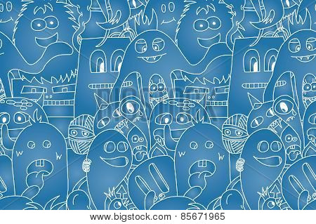 Doodle monsters seamless pattern