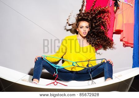 Fashionable Woman With Her Clothes