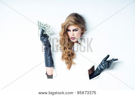 Woman With Curly Hair Holding Money