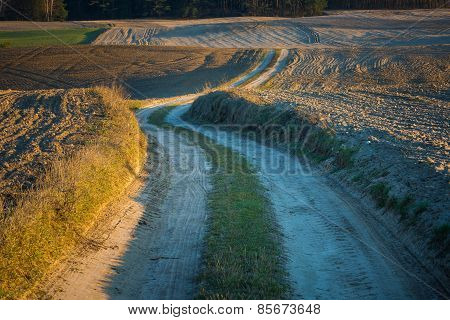 Sandy Rural Road And Plowed Fields