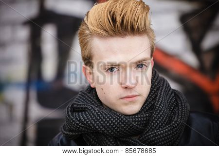 Fashion Male Portrait On Graffiti Wall