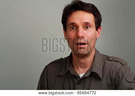 Aghast Man With Wide Eyes And Mouth Open