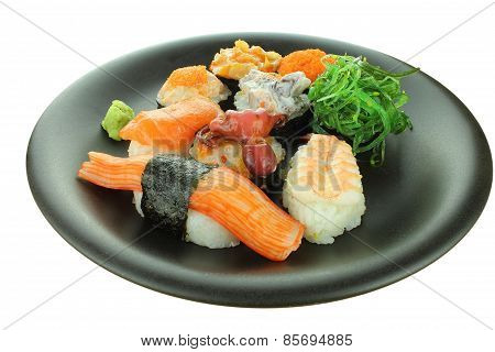 Various Sushi Rolls Isolated On White Background